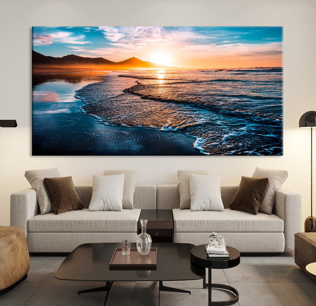 Serene Beach Wall Art Print Ocean and Sunset Landscape Canvas Modern Printed Wall Decor