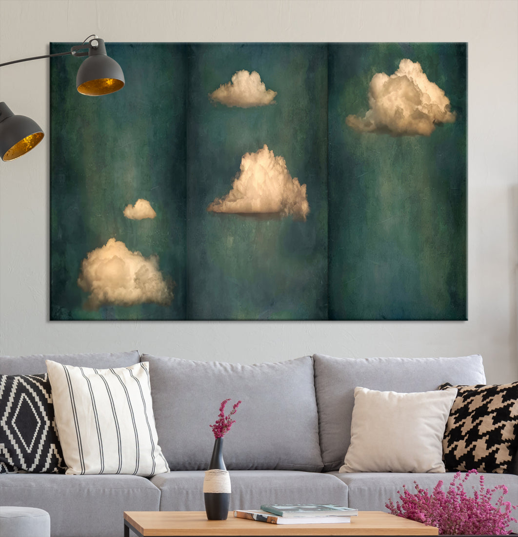 Moody Vintage Wall Art Clouds and Sky Canvas Print Framed Abstract Wall Decor