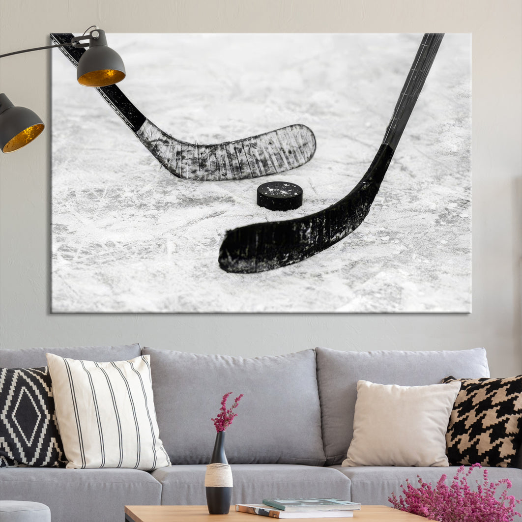 Winter Ice Hockey Wall Art Sport Canvas Print Hockey Fan Gift Framed Ready to Hang