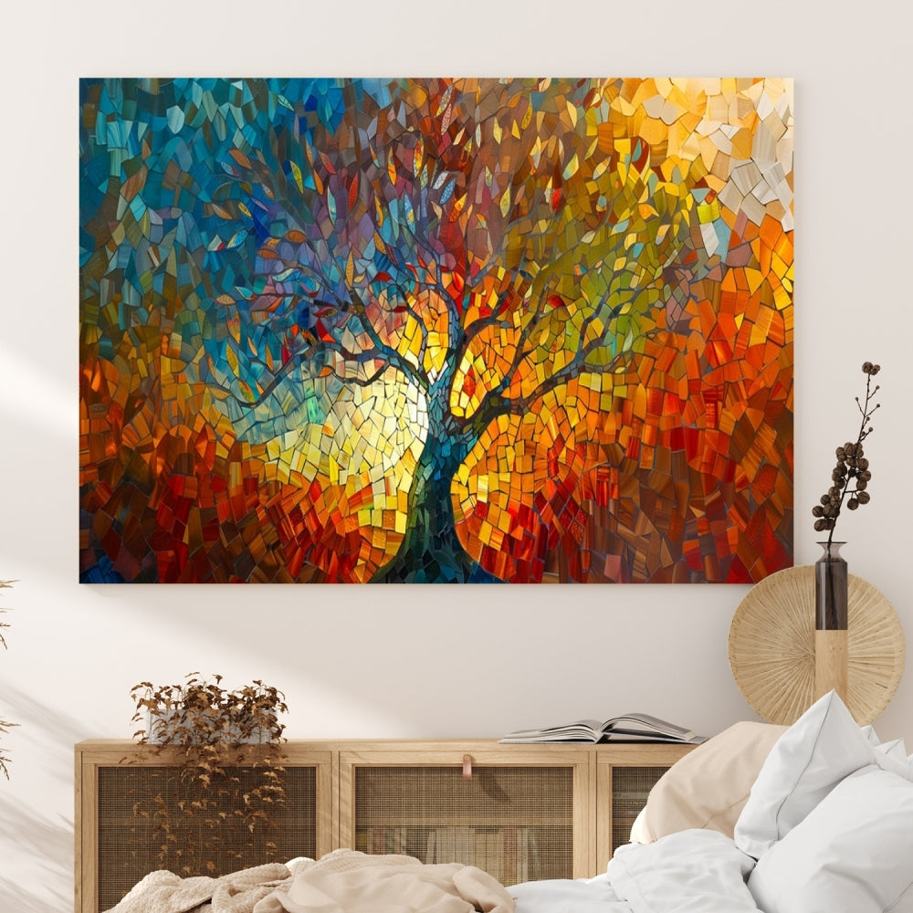 Mosaic Tree Canvas Print Stained Glass Printed Wall Art Extra Large Canvas Print Framed