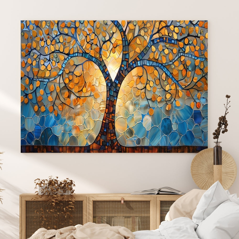 Mosaic Tree of Life Canvas Print Large Wall Art Framed Set of Colorful Modern Wall Decor