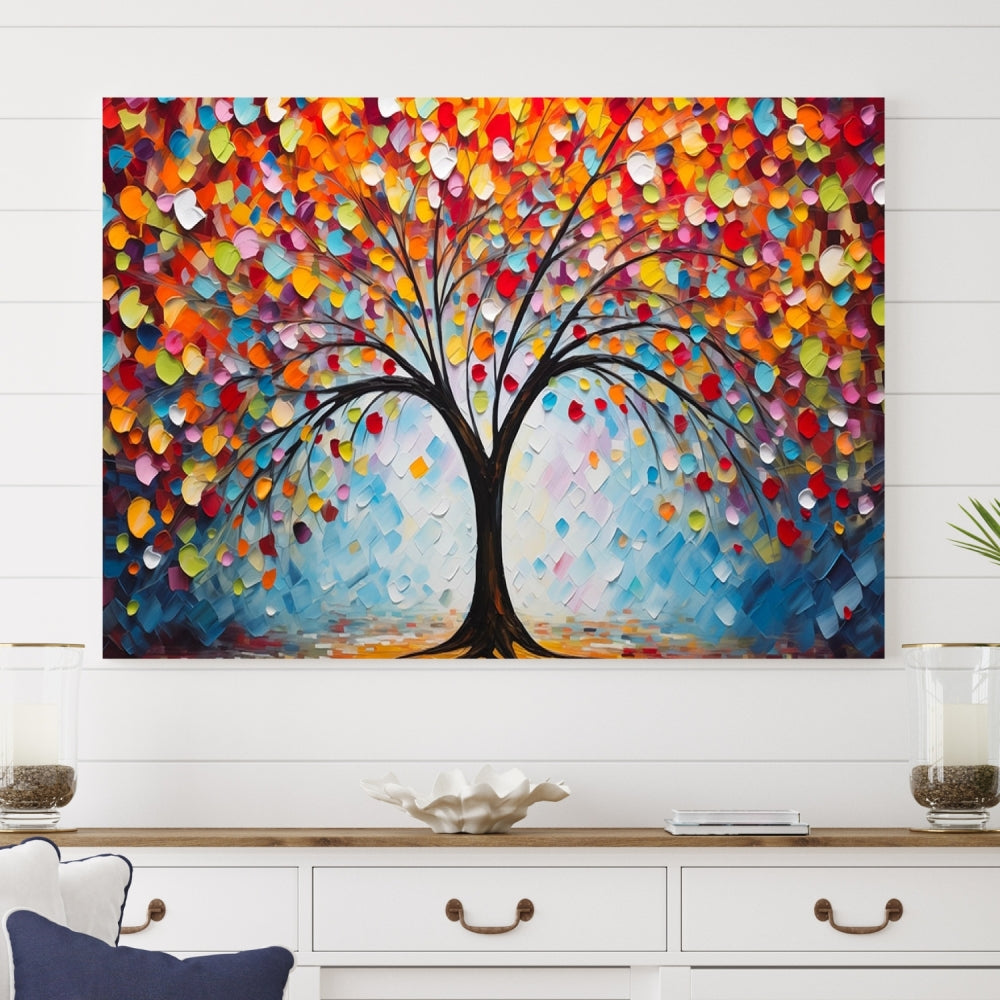 Mosaic Tree Canvas Print Colorful Wall Decor Old Retro Fine Art Printed and Shipped