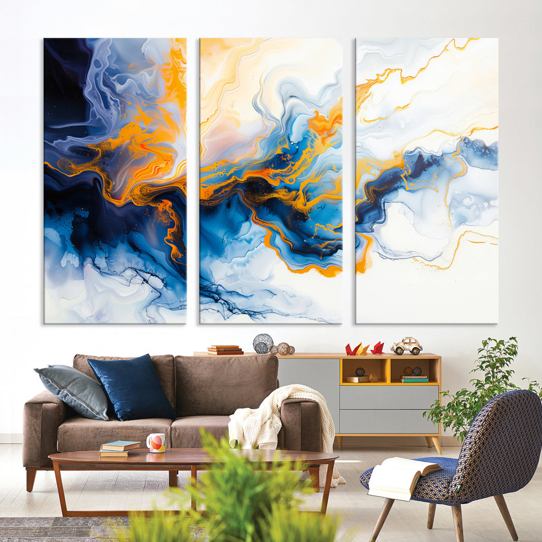 Aesthetic Abstract Wall Art Blue Wall Decor Framed Modern Canvas Print