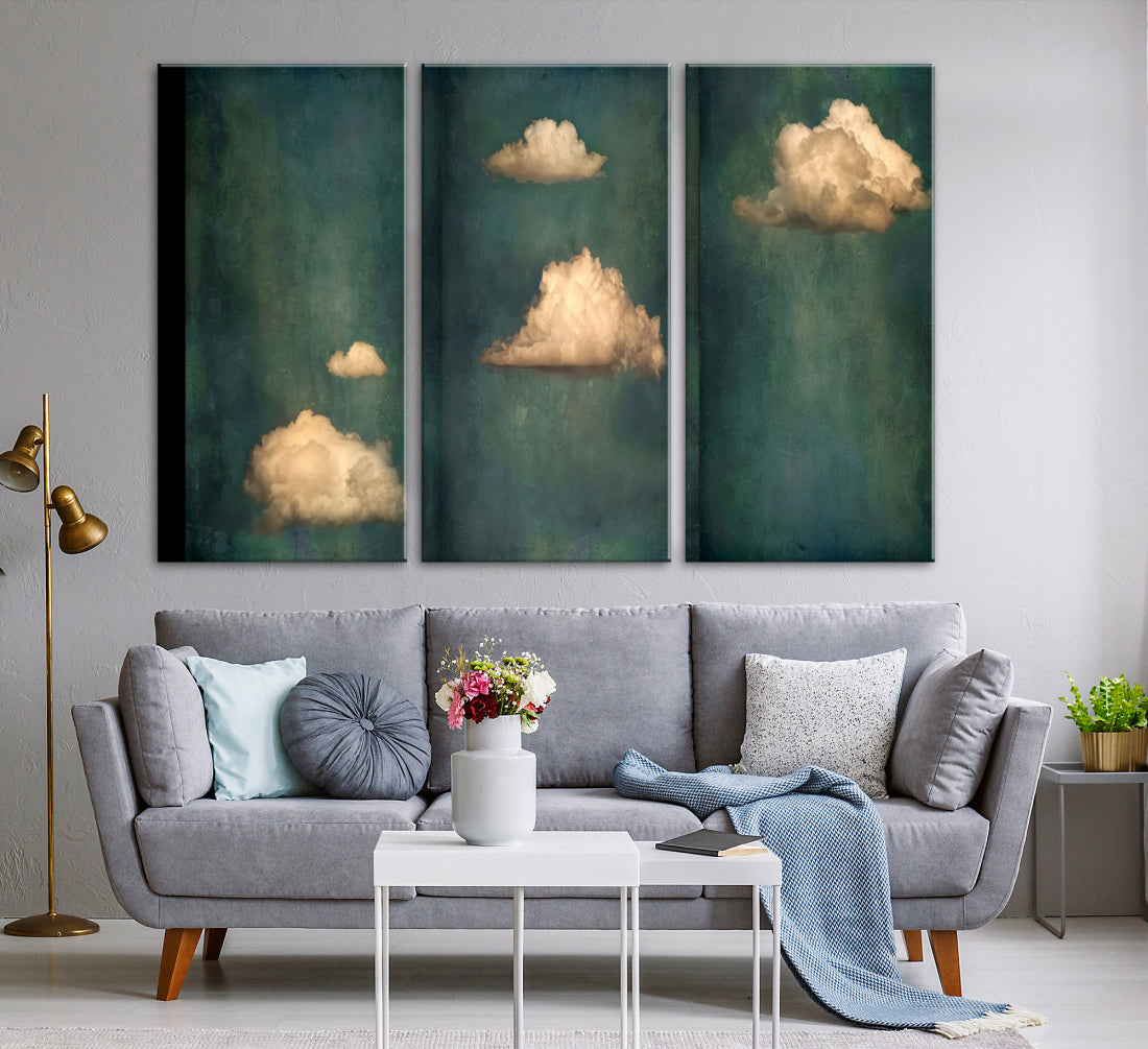 Moody Vintage Wall Art Clouds and Sky Canvas Print Framed Abstract Wall Decor