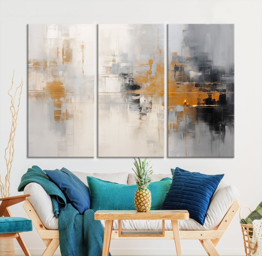 Abstract Illustration Gray Wall Art Modern canvas print Framed Fine Art for Home Office wall decor