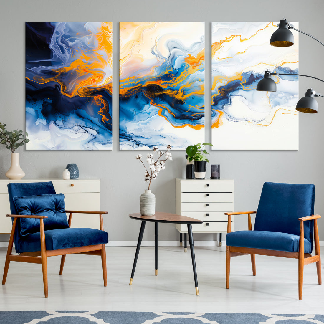 Aesthetic Abstract Wall Art Blue Wall Decor Framed Modern Canvas Print