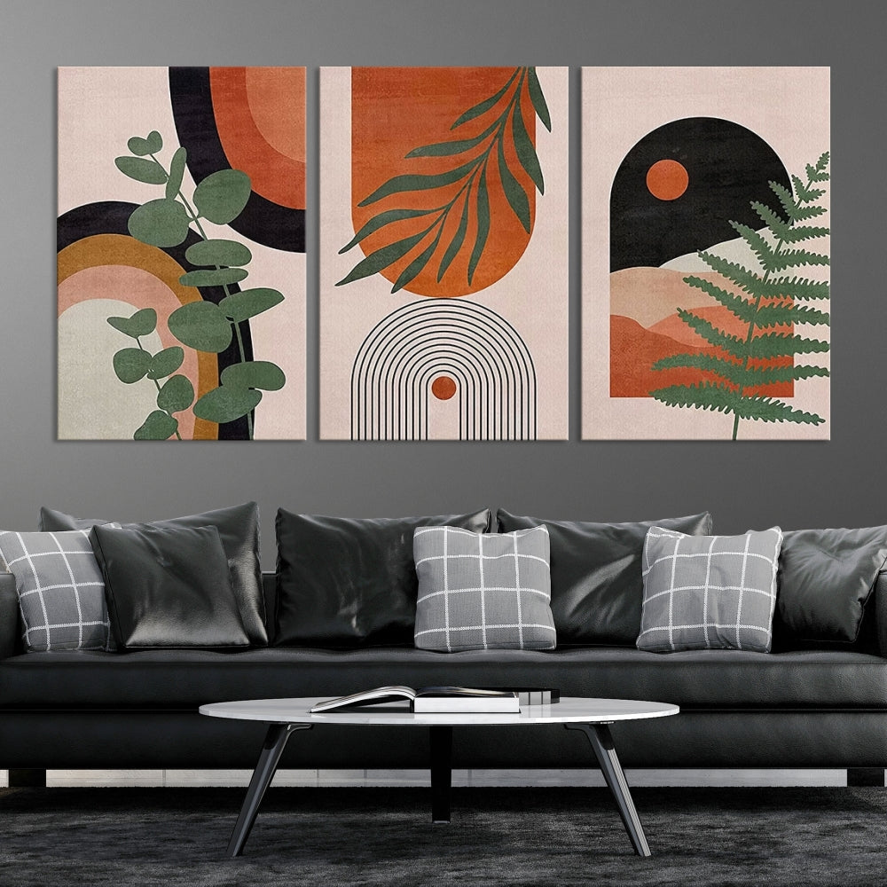Abstract Boho Canvas art print, Neutral modern wall decor, Set of Print, Stretched Wall art