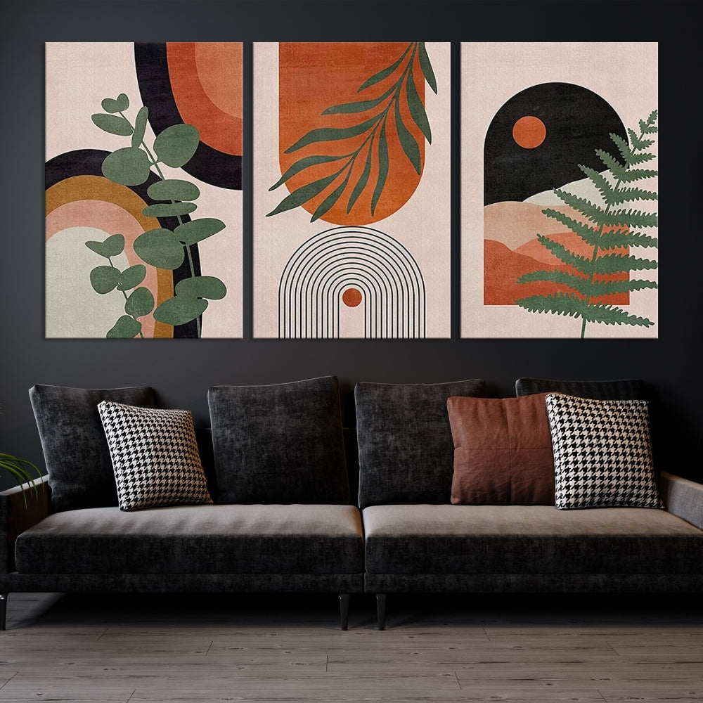 Abstract Boho Canvas art print, Neutral modern wall decor, Set of Print, Stretched Wall art