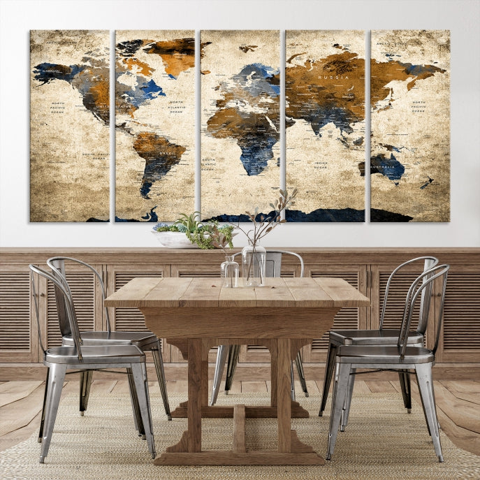 Modern World Map Canvas Print Wall ArtA Stylish & Informative Decor Piece for Your Home or Office