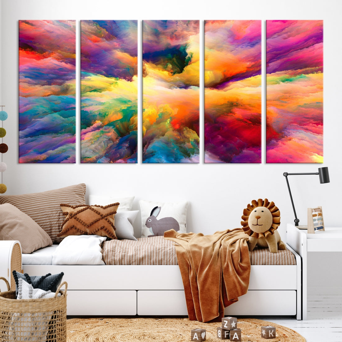 Modern Art Canvas Painting Colorful Clouds Abstract Big Size Canvas Art  Prints Poster for Living Room Home Decor 80x160cm-(31.5x62.9in)Framed-015