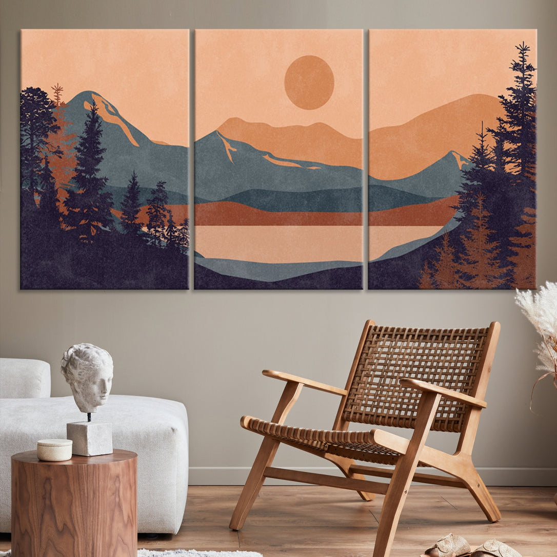 Boho Wall Art Modern Landscape Painting on Canvas Print Ready to Hang