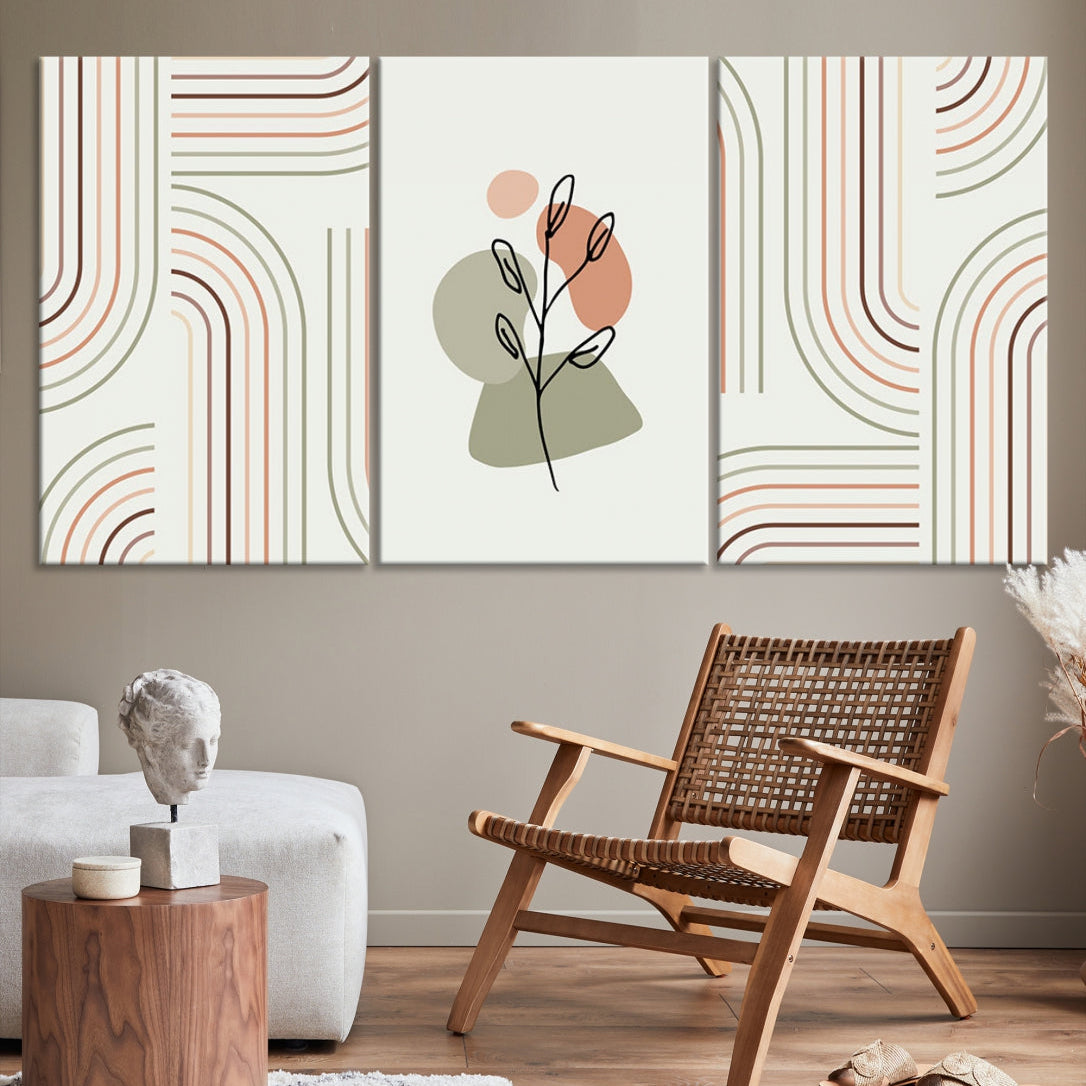 Boho Pastel Colors Floral and Lines Modern Wall Art Canvas Print Wall Decor