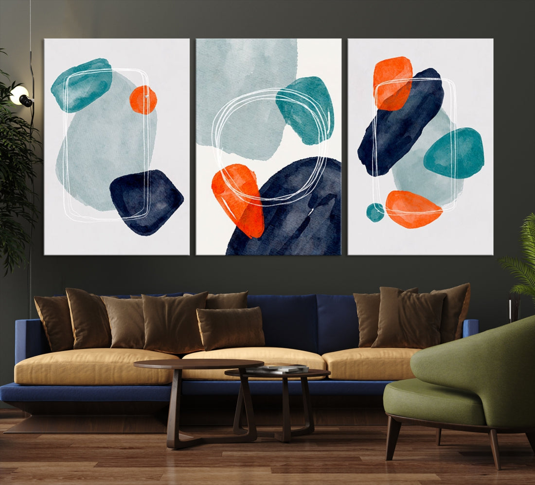 Boho Orange and Turquoise Modern Minimal Style Large Wall Art Canvas Print