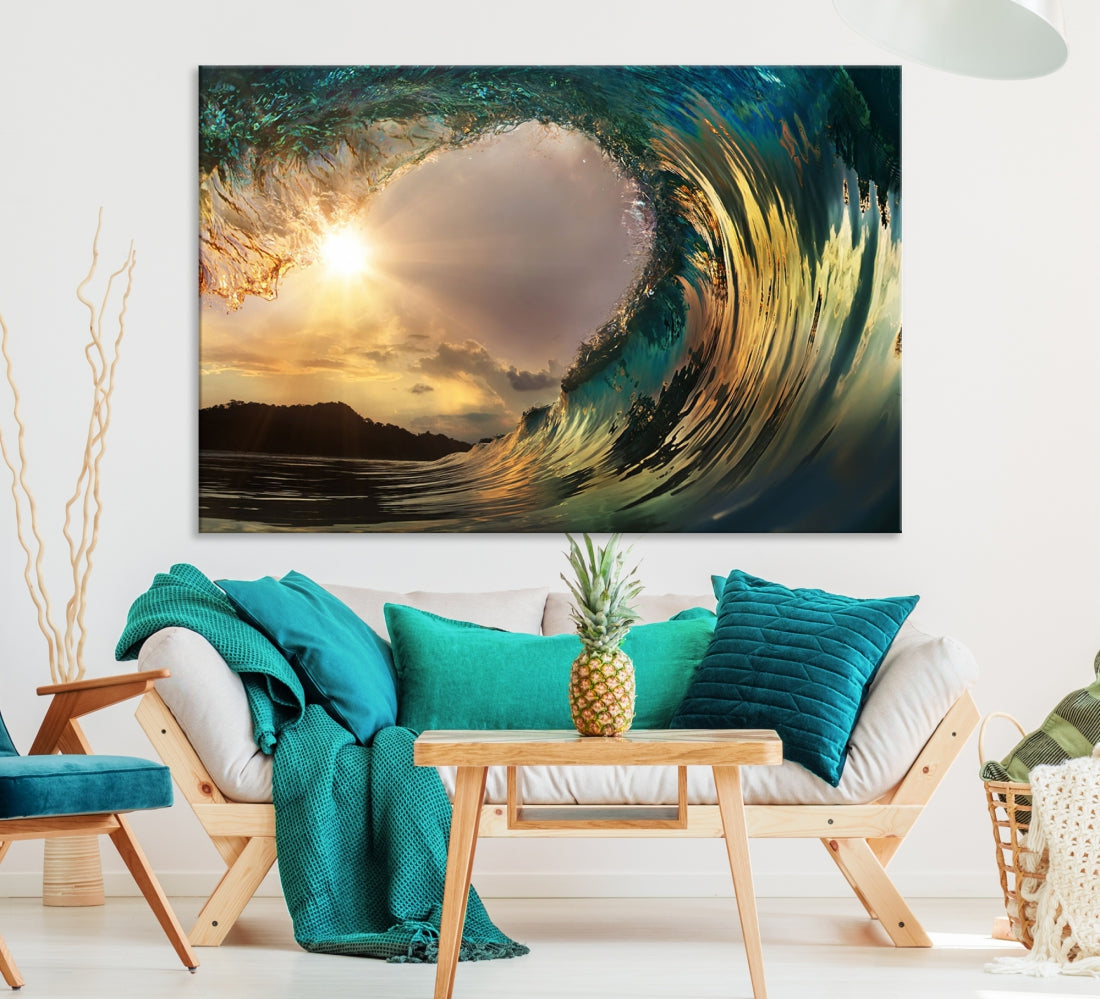 Rip Curl Big Wave on Ocean Landscape Canvas Wall Art Print Artwork for Home Decor