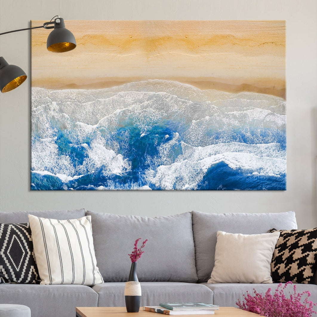 Wonderful Aerial Beach Canvas Wall Art Print Ocean Landscape Framed Ready to Hang Artwork
