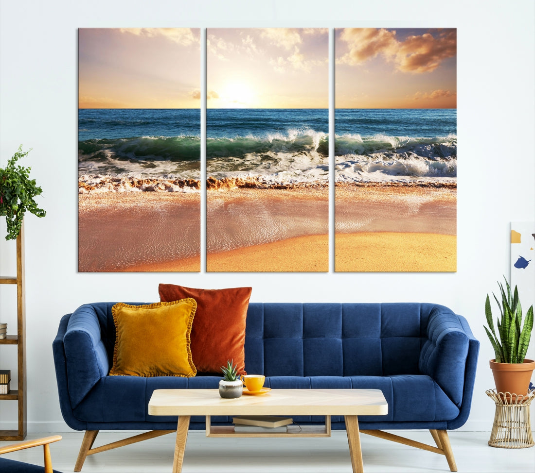 Relaxing Sunset Beach Ocean Nature Wall Art Canvas Print