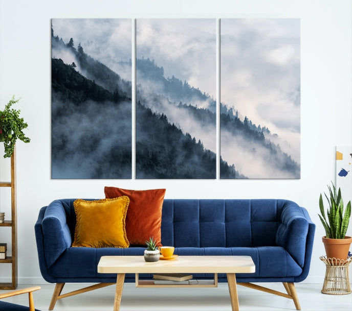 Bring the Magic of a Misty Foggy Winter Mountain Forest to Your Home with Our Nature Wall Art Canvas PrintA Serene