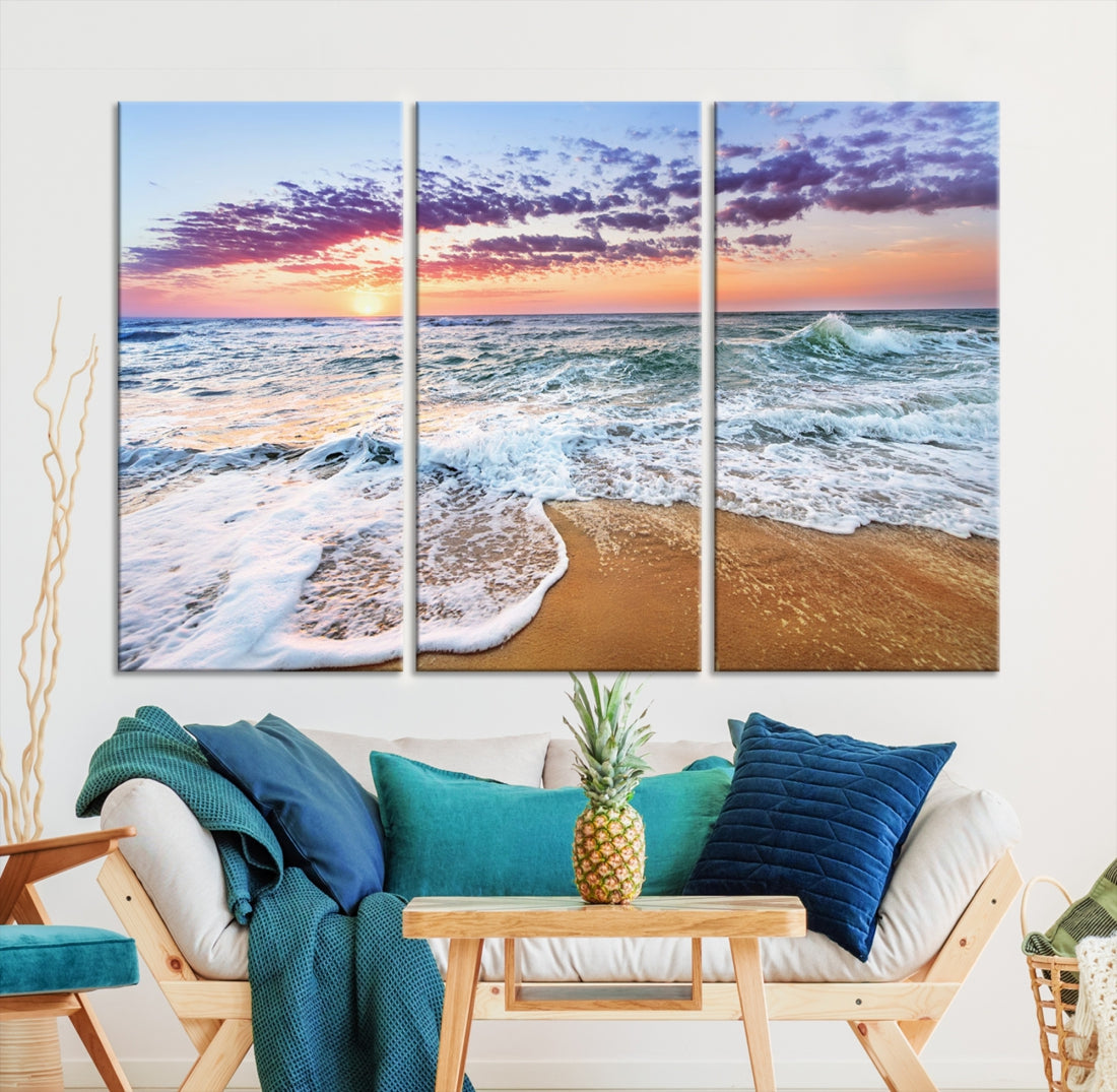 Sunset over the Horizon Beach Waves Coastal Wall Art Print Extra Large Canvas Wall Decor