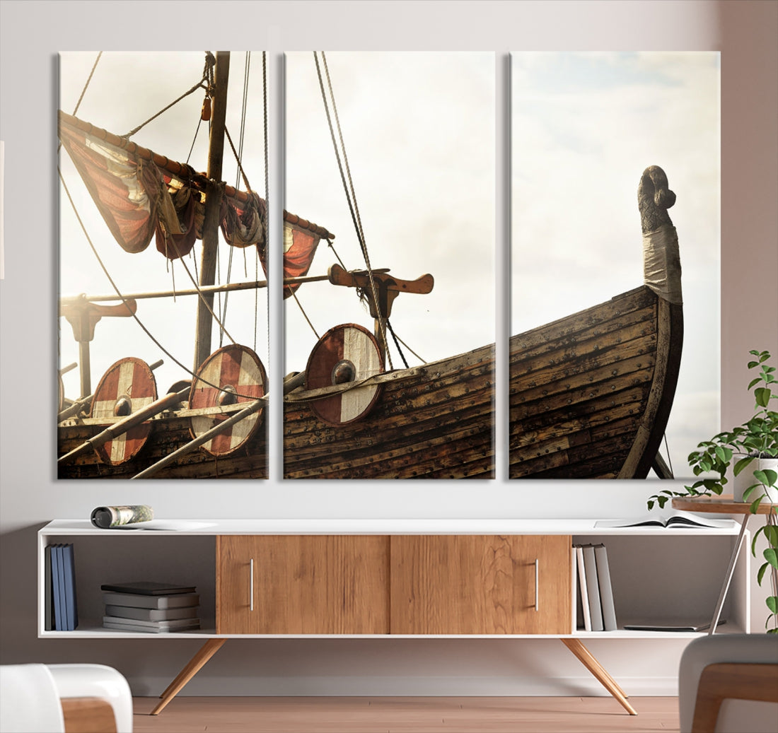 Old Vintage Ship Extra Large Wall Art Canvas Print Nautical Art Ship Canvas Art Multi Panel Wall Art Sutton Hoo Ship Art