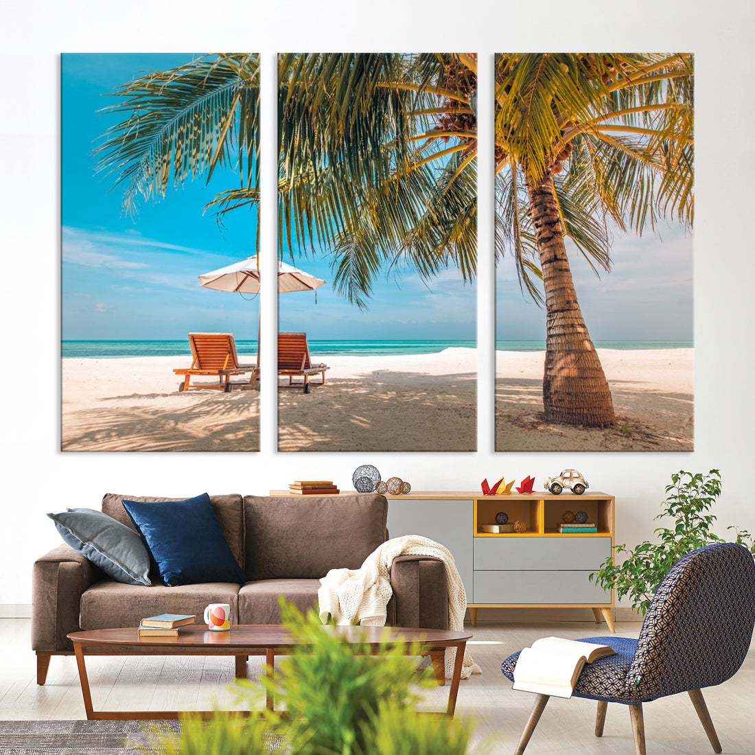 Tropical Beach Lounge Chairs Holiday Season Canvas Wall Art Giclee Print