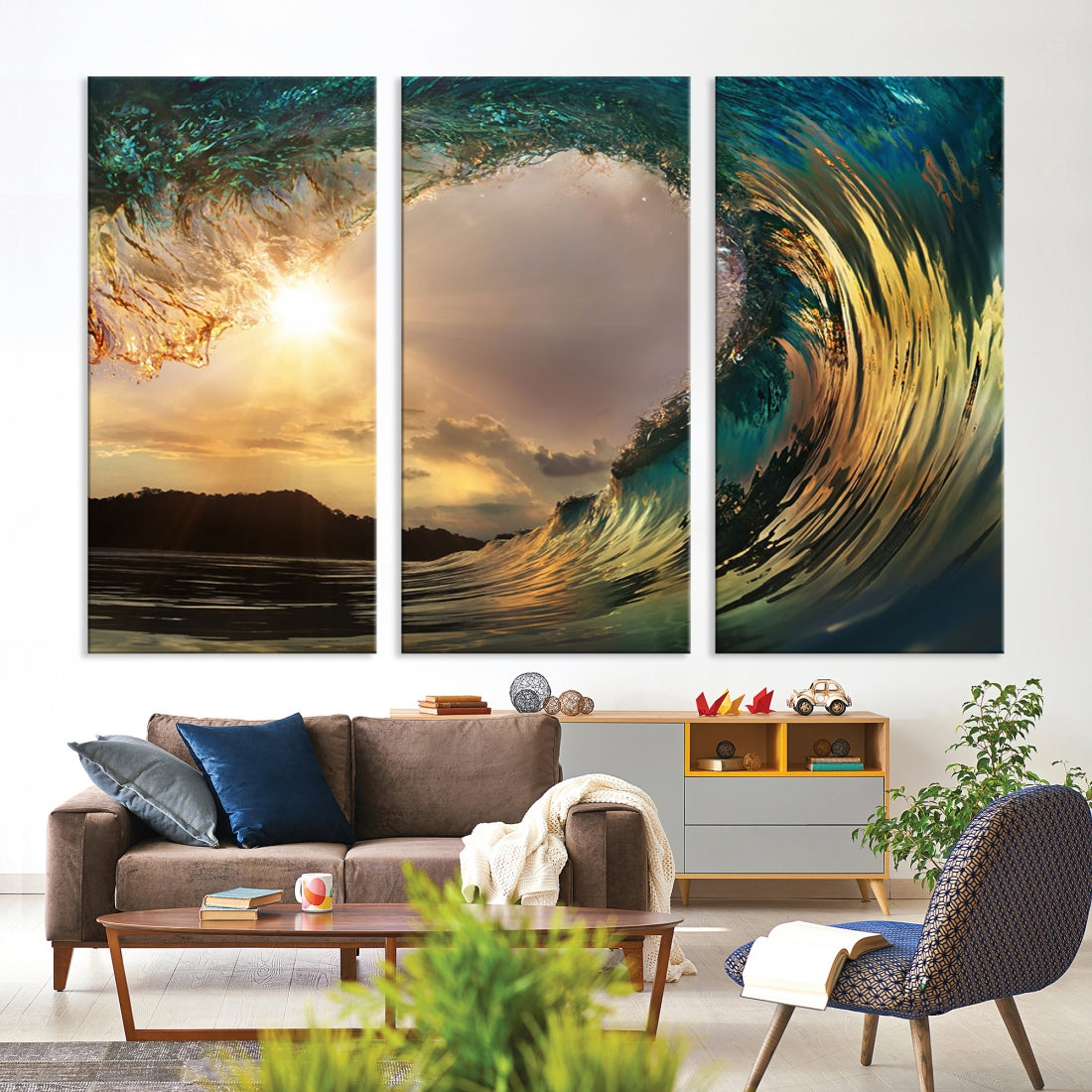 Rip Curl Big Wave on Ocean Landscape Canvas Wall Art Print Artwork for Home Decor