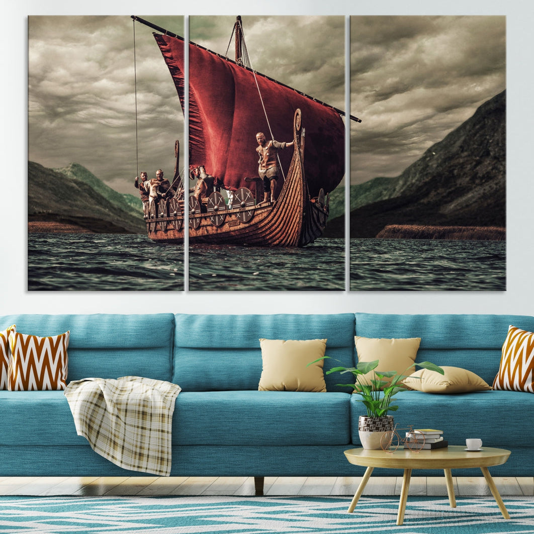 Large Old Viking Ship Wall Art Canvas Print Nautical Art Painting Ocean Seascape Sailing Art Multi Piece Canvas Art