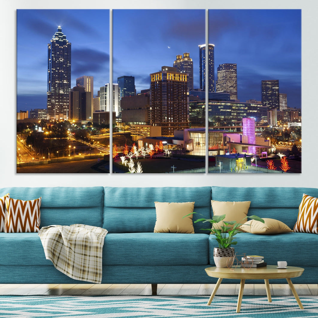 Atlanta City Night Skyline Extra Large Atlanta Cityscape Wall Art Canvas Print