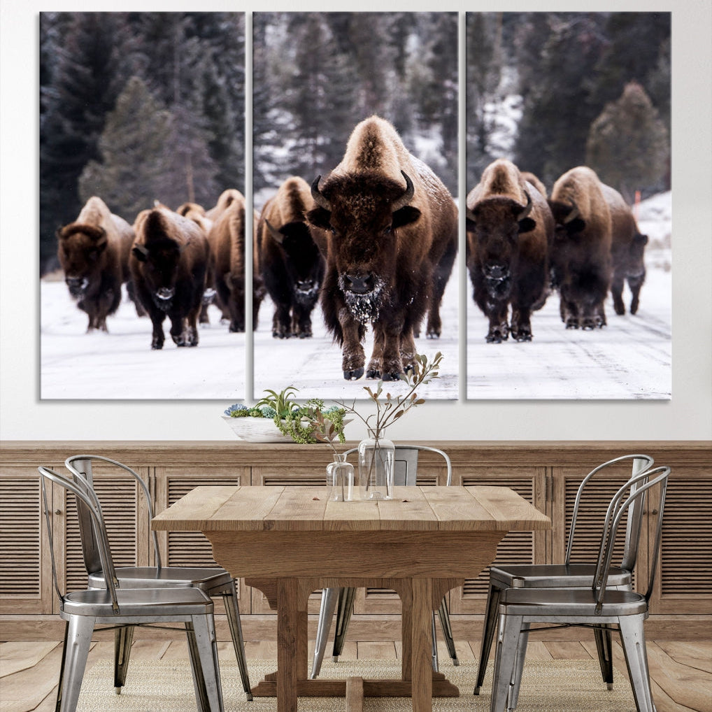Celebrate Family & Winter with Our Buffalo Wall Art Canvas PrintA Rustic & Cozy Addition to Your Home Decor