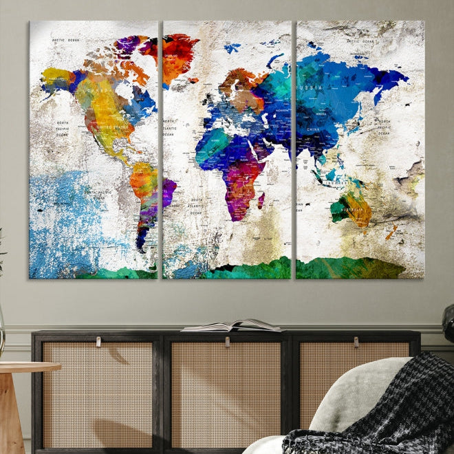 Bring a Pop of Color to Your Decor with Our Large Modern Rainbow Color World Map Canvas Print Wall Art