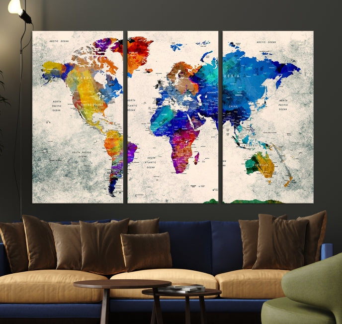 Upgrade Your Home Decor with Our Large Watercolor World Map Marble Canvas Wall Art PrintA Unique & Eye-catching Piece