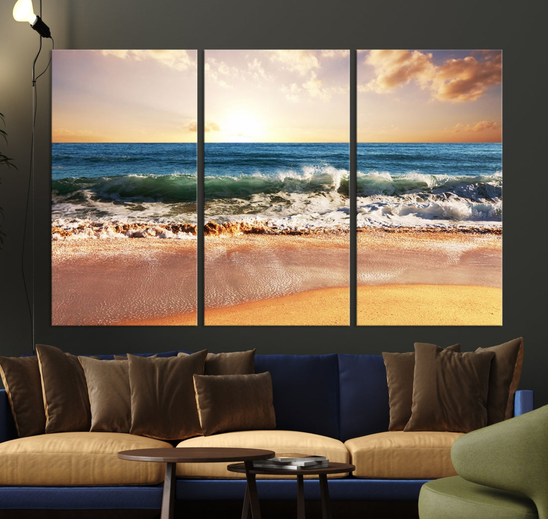 Relaxing Sunset Beach Ocean Nature Wall Art Canvas Print