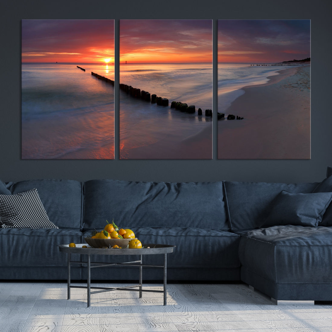 Large Sunset Wall Art Canvas Print Wooden Pier Ocean Canvas Wall Art Framed Ready to Hang
