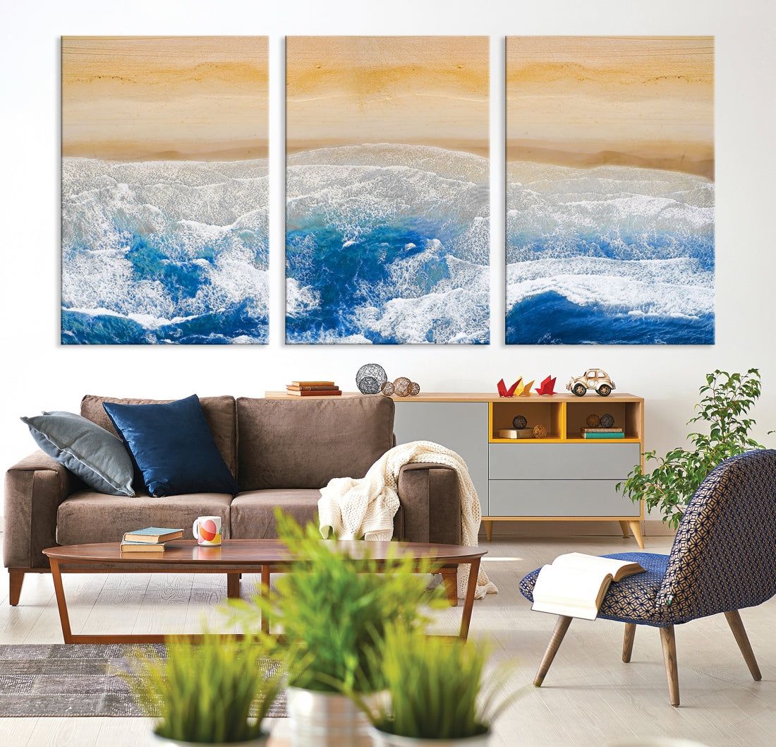 Wonderful Aerial Beach Canvas Wall Art Print Ocean Landscape Framed Ready to Hang Artwork