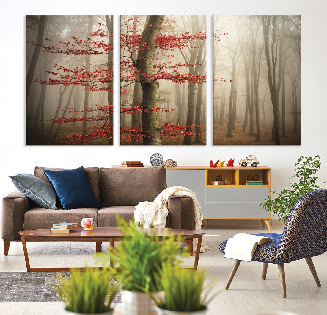 Autumn Forest Landscape Canvas Print Wall Art with Majestic TreesA Nature Inspired Masterpiece