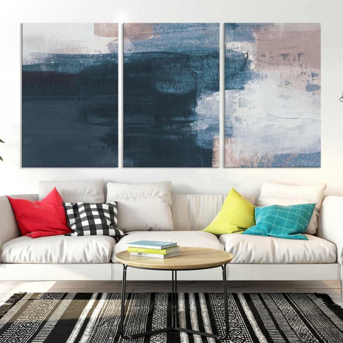 Abstract Brush Strokes Ocean Canvas Wall Art Painting Soft Apartment Decor Framed Print